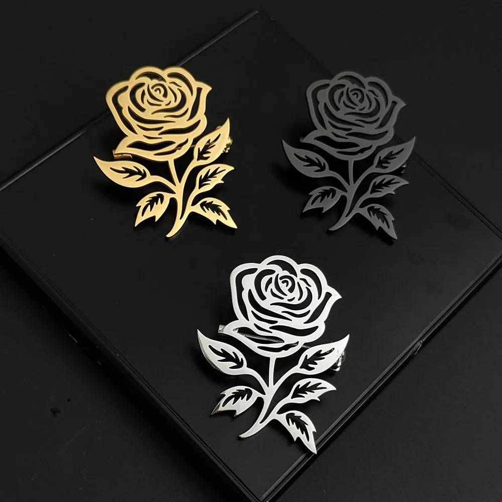 Kreative Brosche aus Edelstahl mit goldener Rose, modische Anzug-Anstecknadel, Kleidungsbeutel-Abzeichen, Geschenk für Freunde. – Detail 6