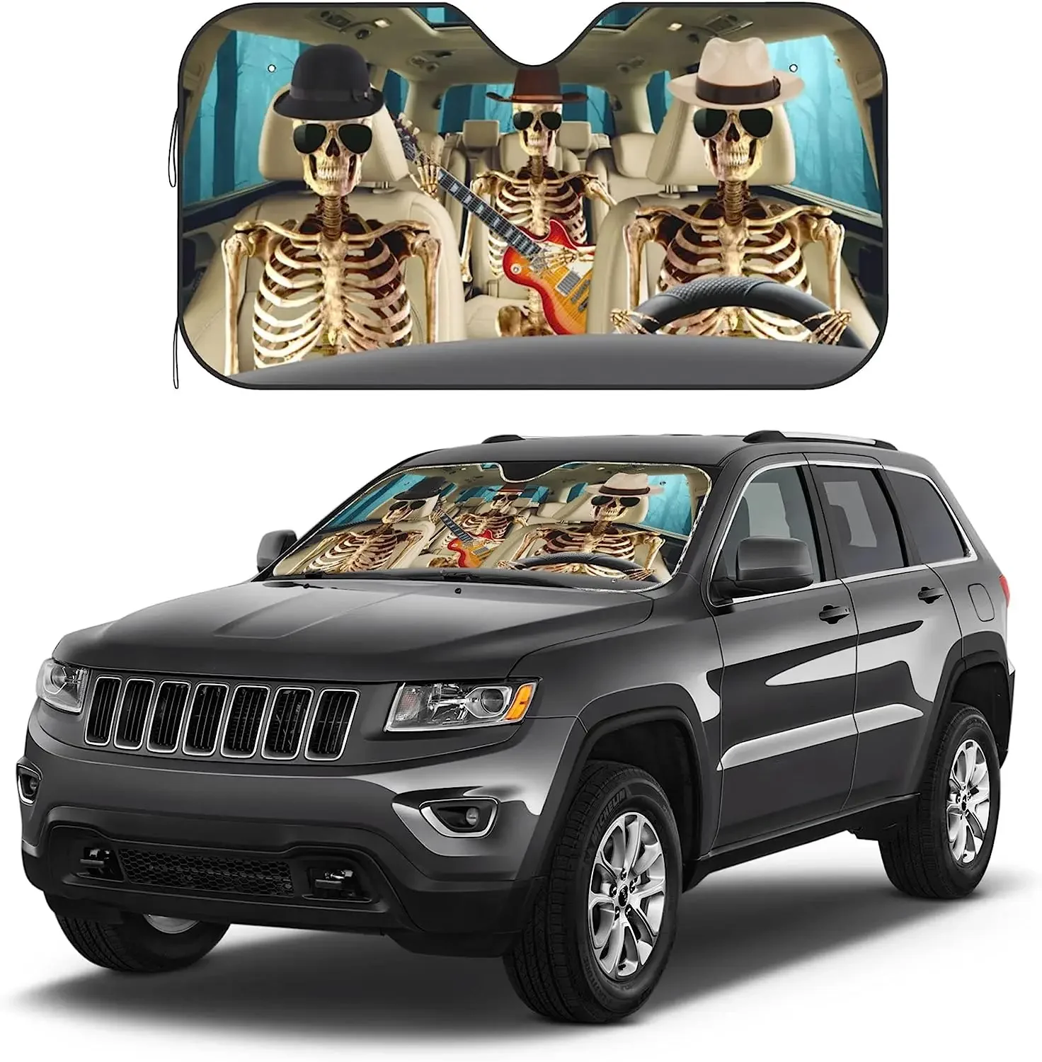 Gentle Skull Front Windshield Sun Shade Accordion Folding Auto Sunshade for Car Truck SUV Blocks UV Rays Sun Visor Protector