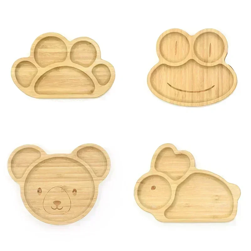 Baby Frog Wooden Dinner Plate Baby Feeding Bowl Children Feeding Tableware With Silicone Suction Cup Wooden Cartoon Dinner Plate 2