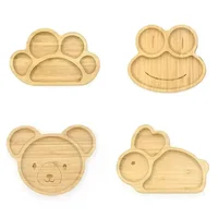 Baby Frog Wooden Dinner Plate Baby Feeding Bowl Children Feeding Tableware With Silicone Suction Cup Wooden Cartoon Dinner Plate 2