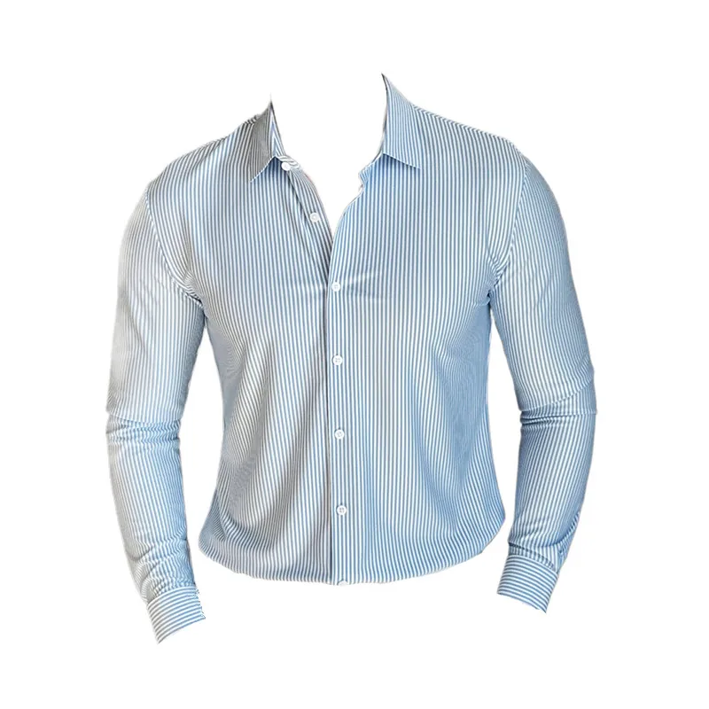 Stretch Formal Shirts for Men Luxury Turn-Down Neck Long Sleeve Social Blouses No Iron Camisa Male Blouse Striped Men Clothing