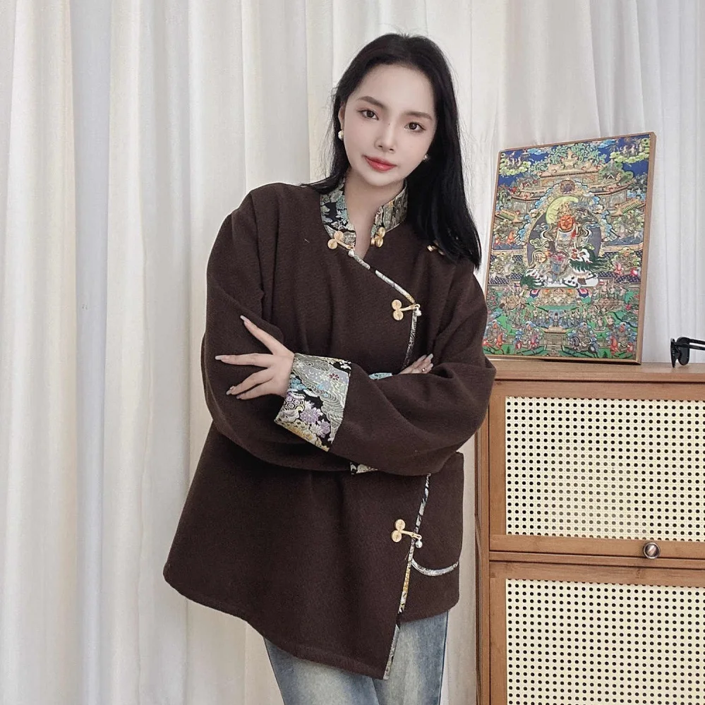 Ladies' Tibetan Coat Ethnic Style Top Retro Versatile Jacket Comfortable Garment Women's Tibet Embroidered Wool Cotton Overcoat