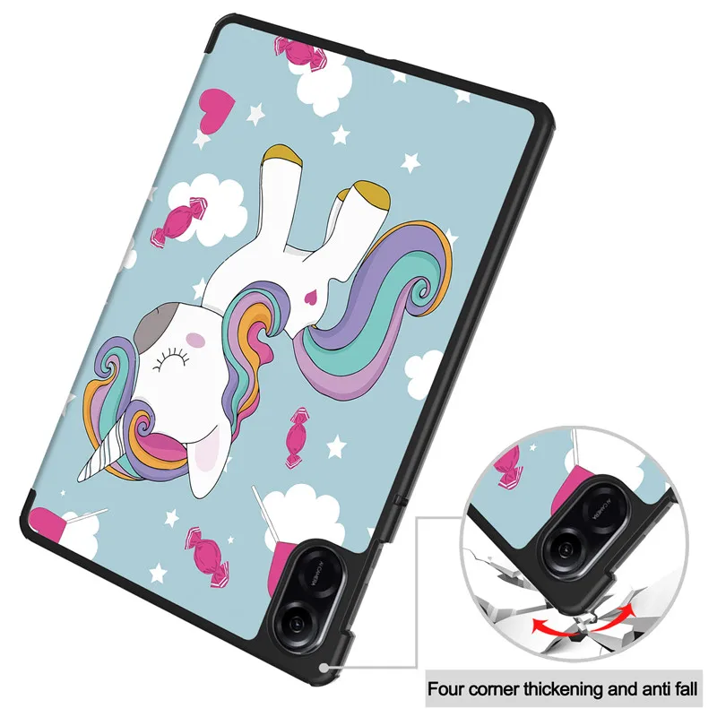 Cute Unicorn Cat Foldable Leather Tablet Case for Kids, Compatible with 11.5 Inch Tablets