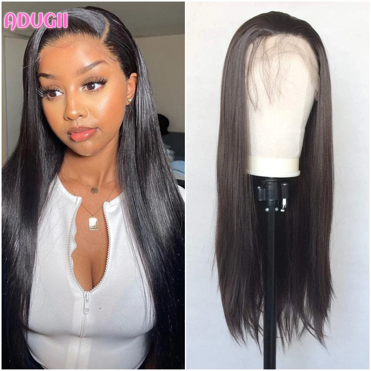 

Adugii 30 Inch Straight Lace Front Wig For Women Human Hair Wigs 13x4/13x6 HD Transparent Lace Frontal Wig 4x4 Lace Closure Wig