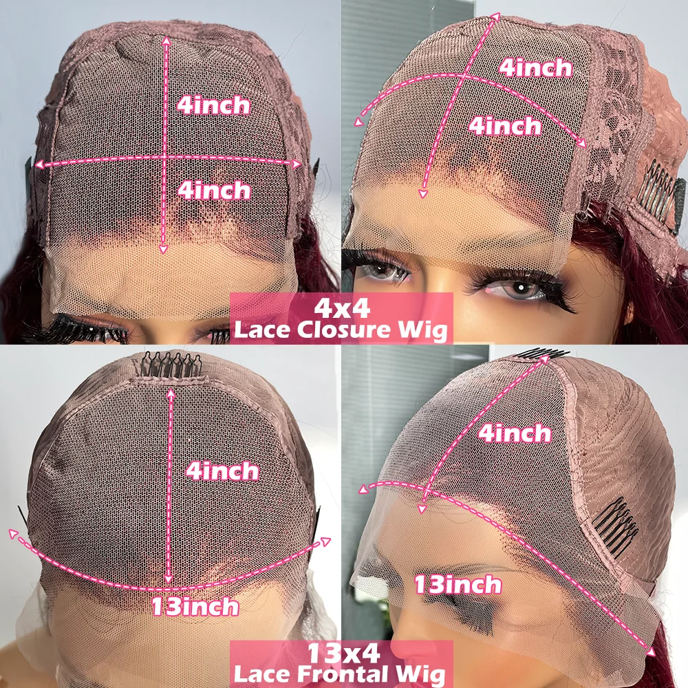 250% 13x6 Burgundy HD Transparent Short Bob Human Hair Wigs Color 99J Red Bone Straight Lace Front Wig For Women Pre Plucked 6