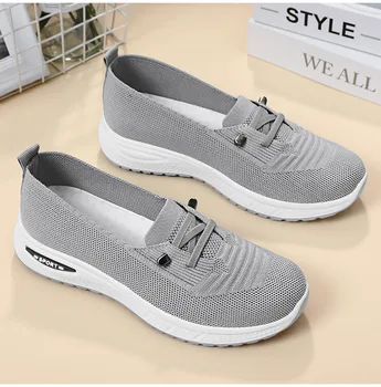 Women's Breathable Knitted Mesh Slip-On Sneaker Woman Lace Up Orthopedic Low Top Soft Loafer Shoes Big Size 43 Platform Trainers 1