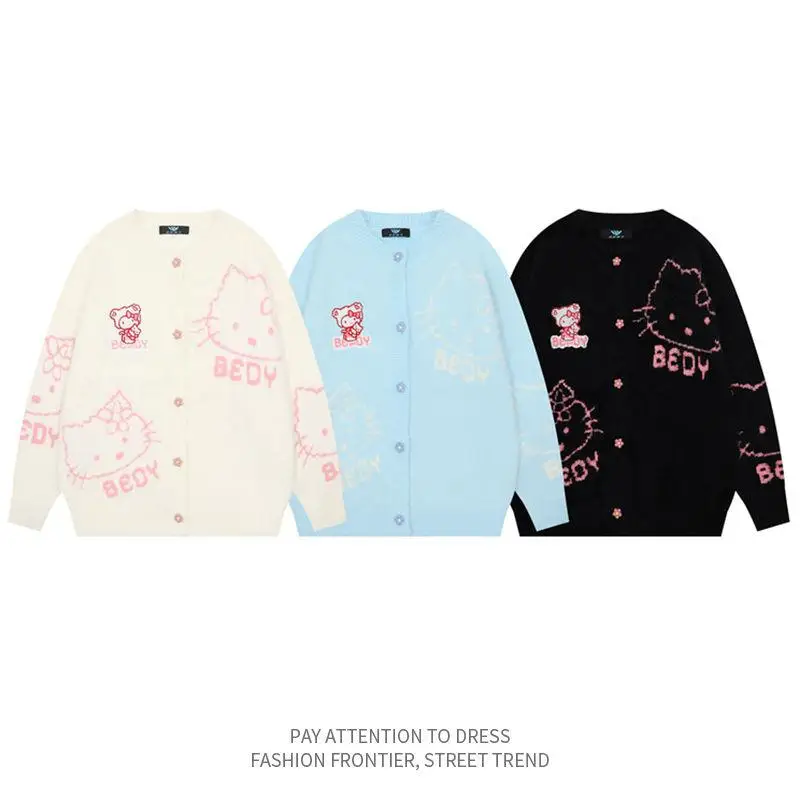 

Kawaii Sanrioed осень-зима Hellokittys вязаный кардиган свитер аниме охватывающий свободный Универсальный девушка сердце вязаное пальто