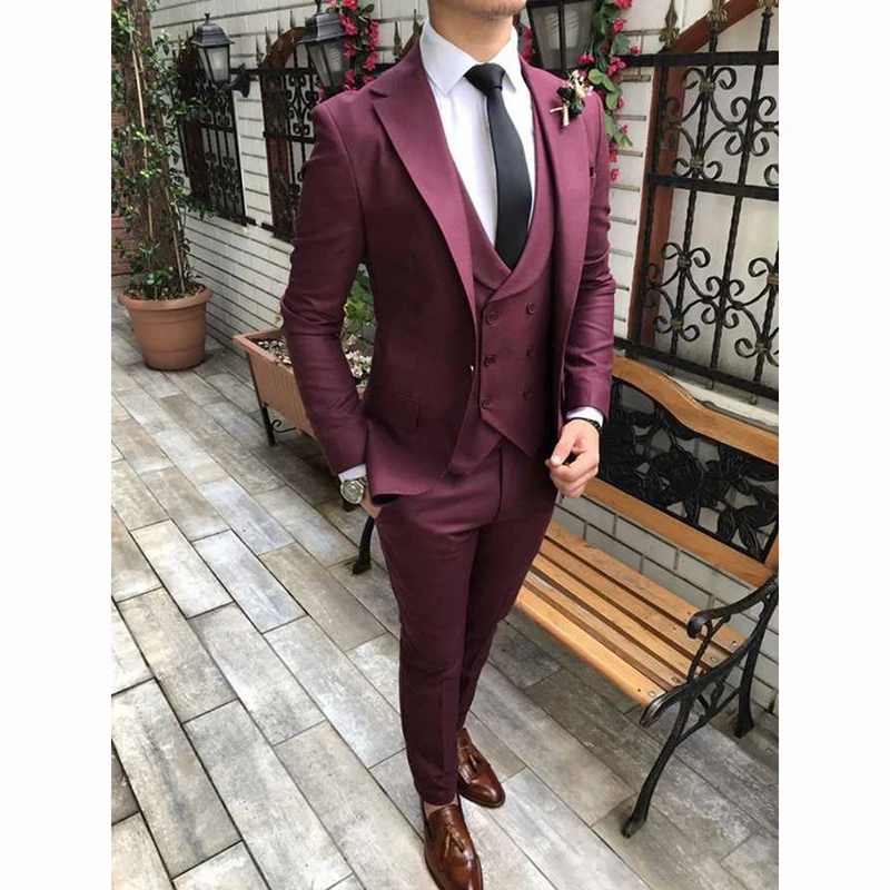 3 Pieces Men Suits Wedding Tuxedos Fashion Groom Classic Fit Peaked Lapel Prom Party Dinner Male Suit (Jacket+Vest+Pants)