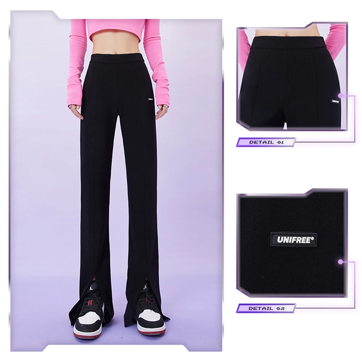 UNIFREE High Street Horns Balack Women's Pants High-waisted Minimalist Fashion Basics y2k Pans for Women