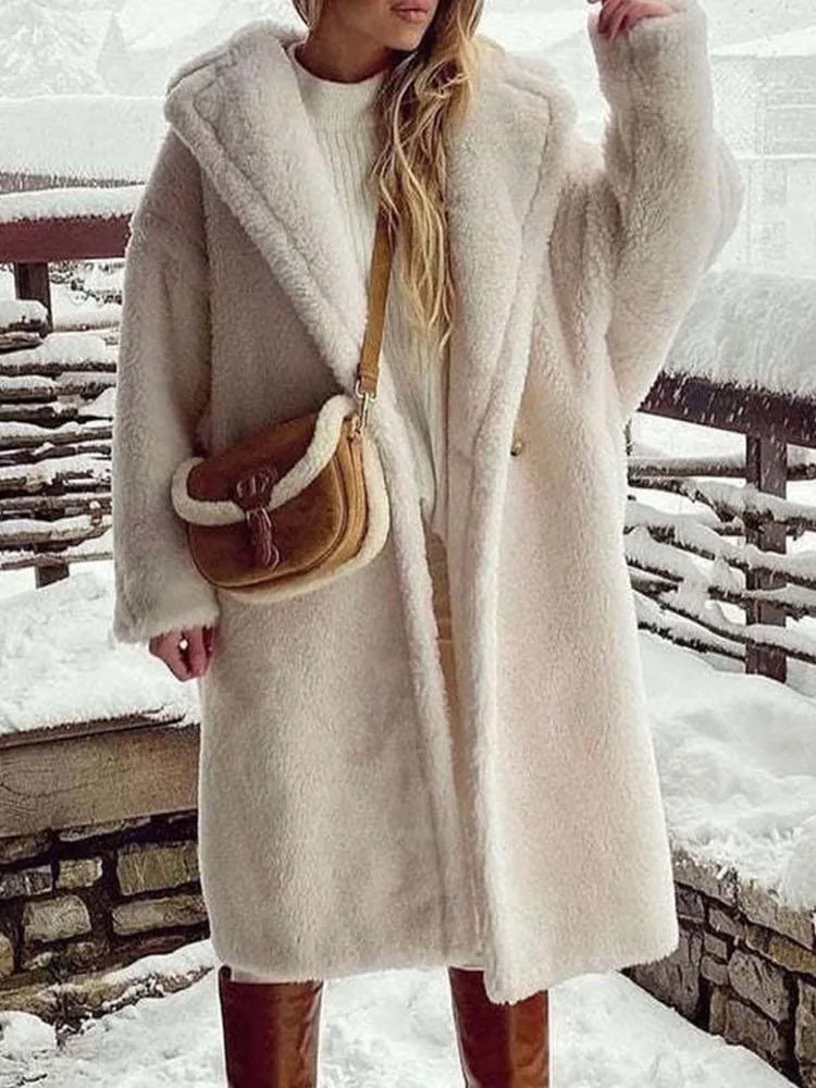 Girls Faux Fur Coats Generic Girls Winter Long Coat Thick Warm Sherpa Teddy Jacket Casual Button Down Fleece Overcoat Faux Fur Outwear For 3-12 Years Girls Fur Coat