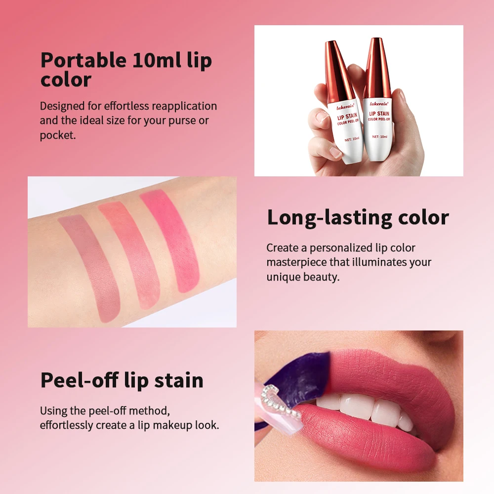 3 Colors Lip Stain Color Peel-Off Stick Set Long-lasting Waterproof Pink Liquid Lip Gloss No Fading And Non-stick Cup Lip Gloss 3