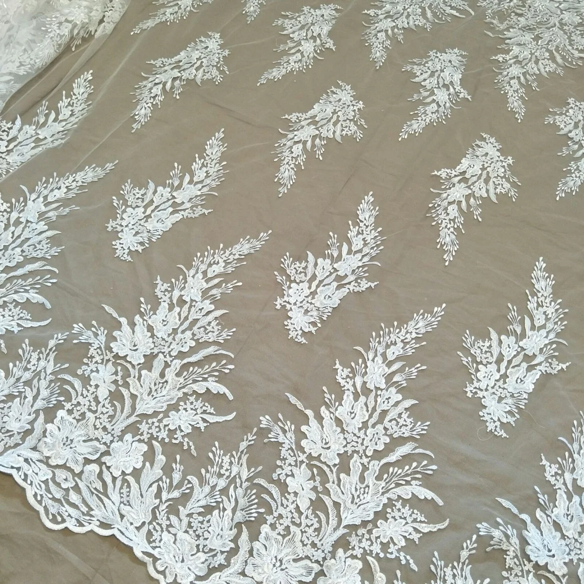 Classic Ivory Embroidery Fabric Wedding Dress Background Decoration Door Curtain Tablecloth Lace Fabric