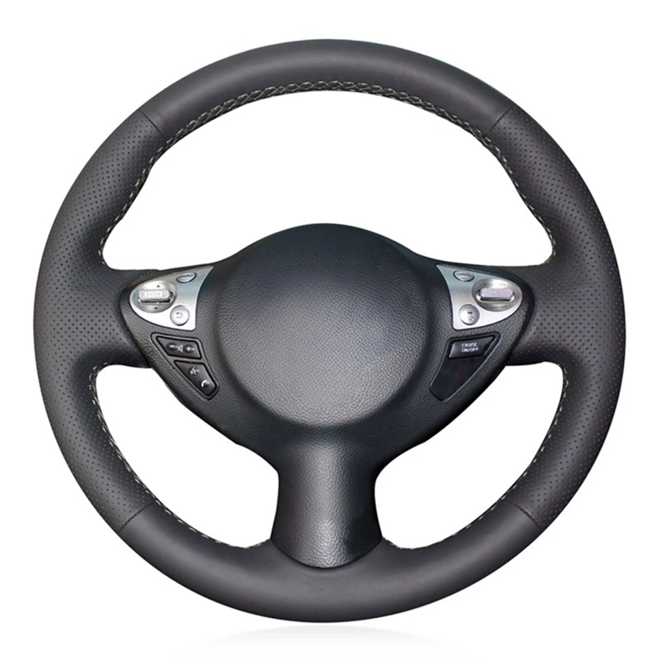 Weichen Schwarz Echtes Leder Wildleder Auto Lenkrad Abdeckung Für Infiniti FX FX35 FX37 FX50 QX70 Nissan Juke Maxima 370Z sentra SV – Detail 3