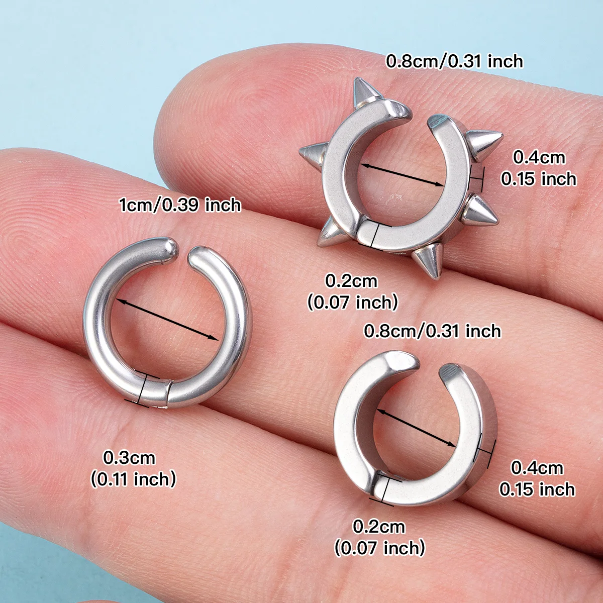Hoop Earrings Ear Clip Earrings Clip Earrings Ear Clip Ear Accessories 1pc Spike Round Stainless Steel Fake Ear Hoops for Women Men Non-Piercing Earrings Punk Ear Clip Cuffs Fashion Earring Jewelry