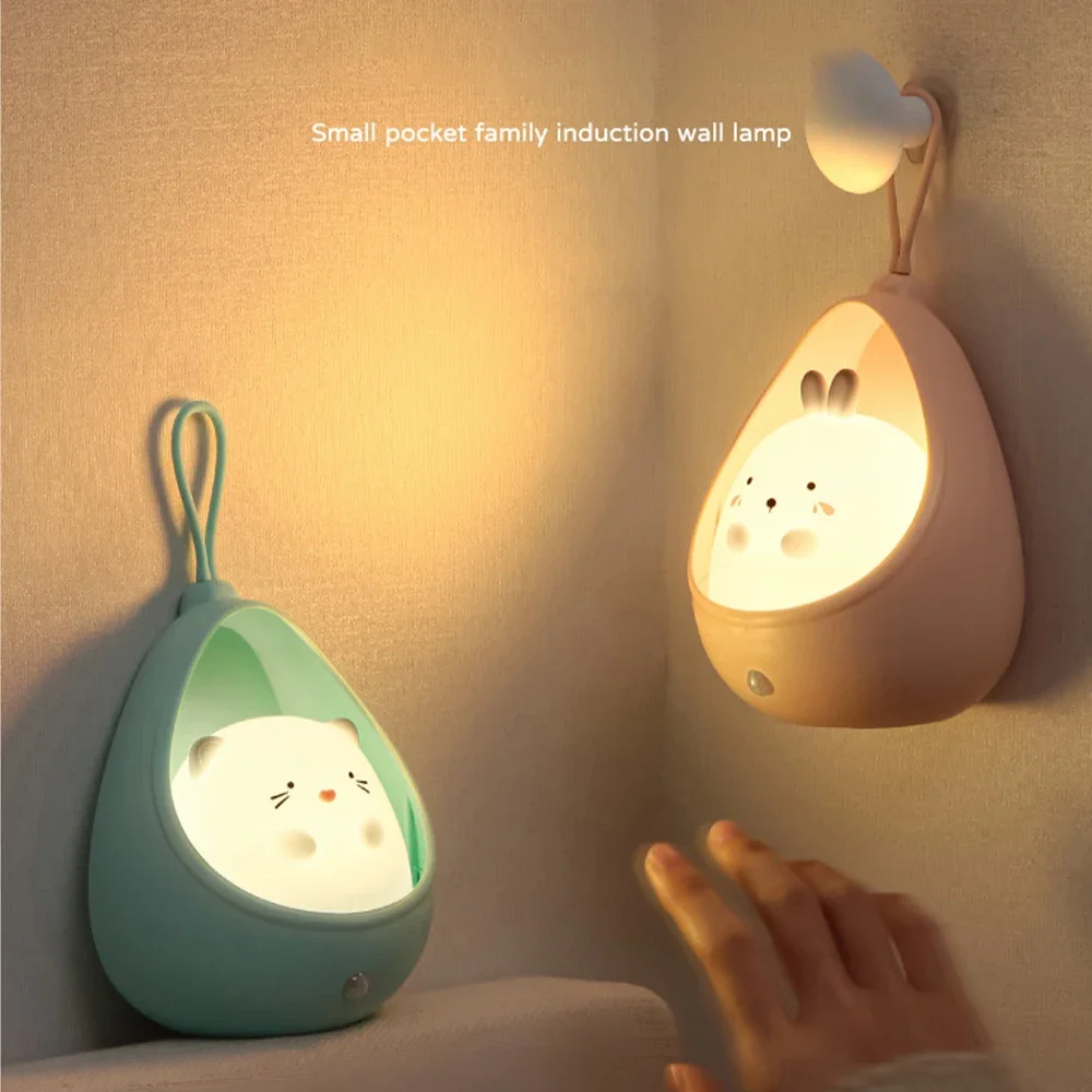 

Cute Animal LED Night Light Sensor Control Human Induction Lamp for Children Kids Bedroom USB Rechargeable Silicone Wall Lights