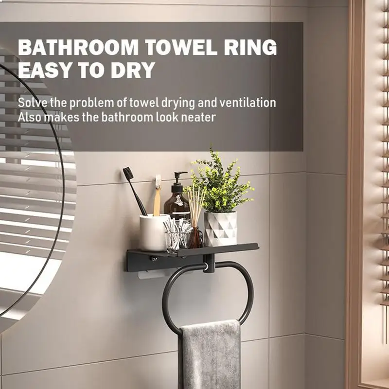 Towel Ring For Bathroom Shower Accessories Holder Heavy Duty Bath Accessories No Drilling Wall Mounted Towel Hanger With Shelf