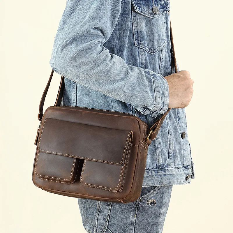 Shoulder Bag for Men Leather Vintage Crossbody Messenger Bag Business Office  Hand Bag  Sling Tote Bag  Transverse for Male