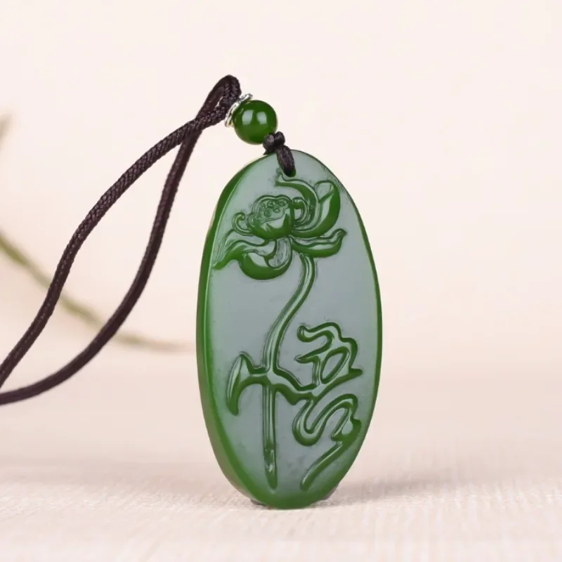 

Китайский Синьцзян, зеленое Нефритовое искусственное ожерелье с ручной резьбой, модный амулет, подарки на удачу, Мужская цепочка для свитера, свободная веревка