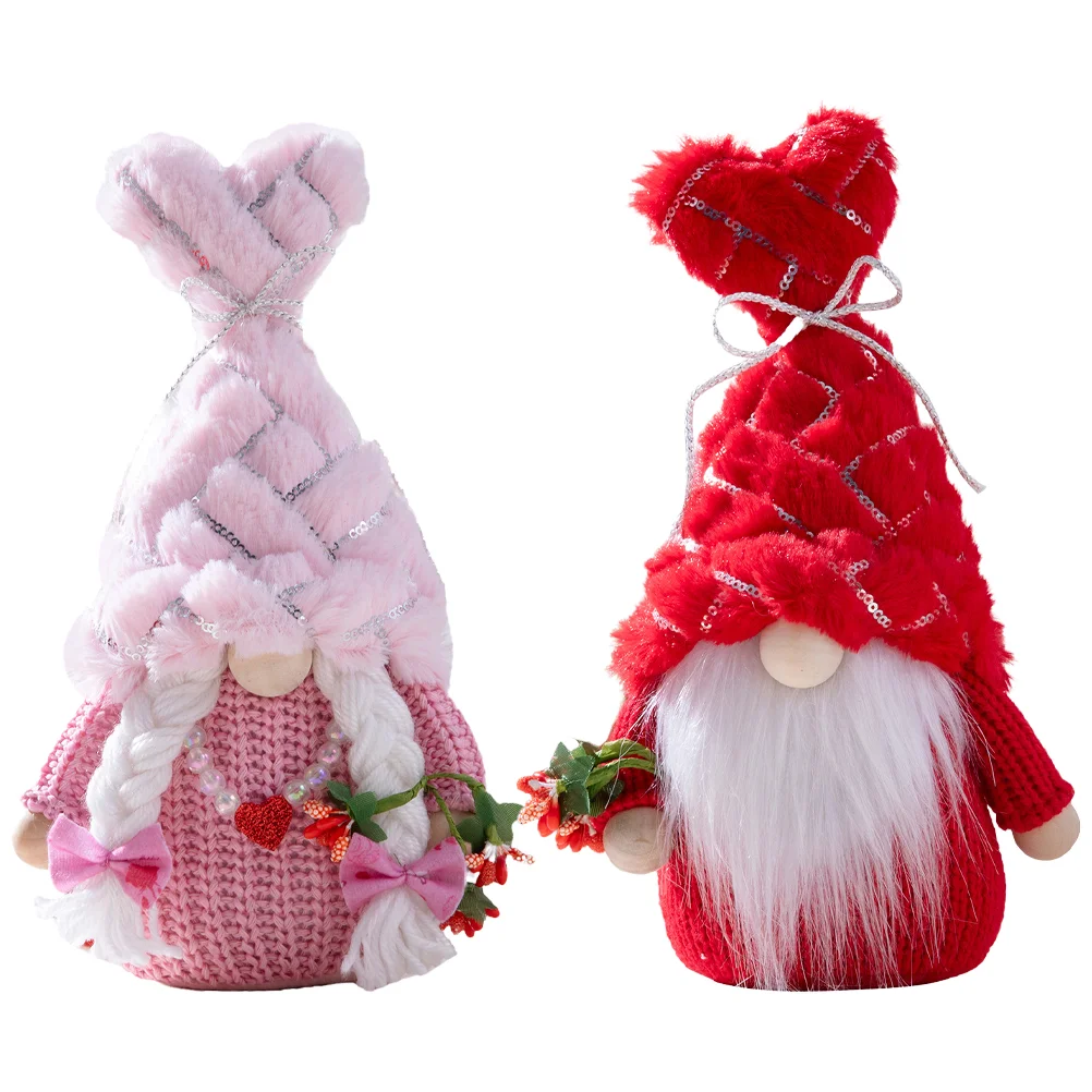 

2pcs Romantic Valentine's Gnome Valentines Plush Gnome Ornament Valentines Scene Adornment