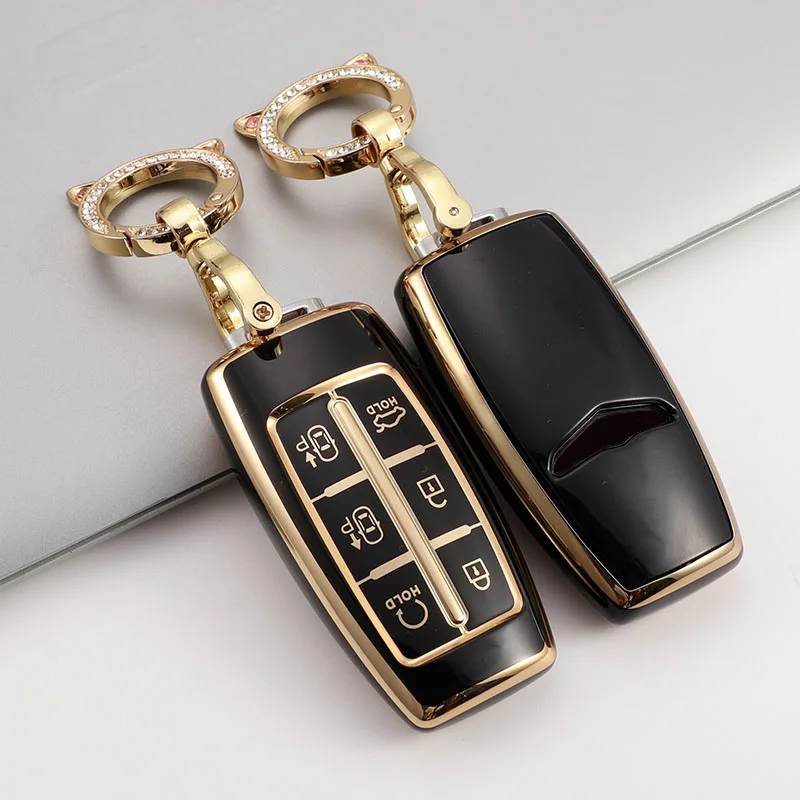 6 Button Hold Key Tpu Car Key Case Cover For Hyundai Genesis Gv70 Gv80 Gv90  2020 2021 2022 Fob Holder Ring Leather Keychain - Key Case For Car -  AliExpress