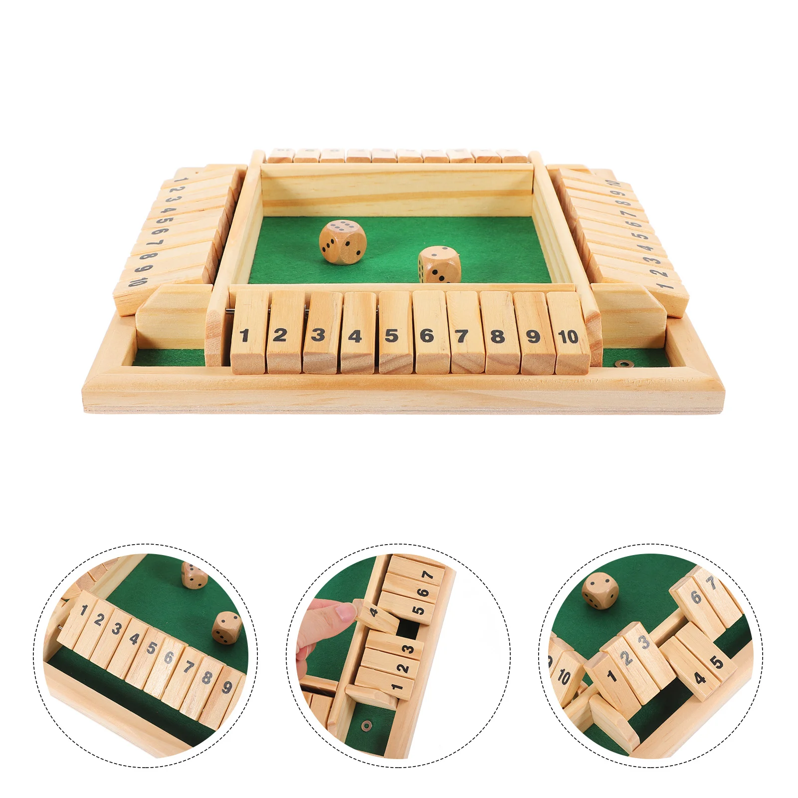 

Wooden Shut The Box Game Four-Sided Flop Games Parent-Child Board Game Flip 10 Numbers Tabletop Games Educational Toys