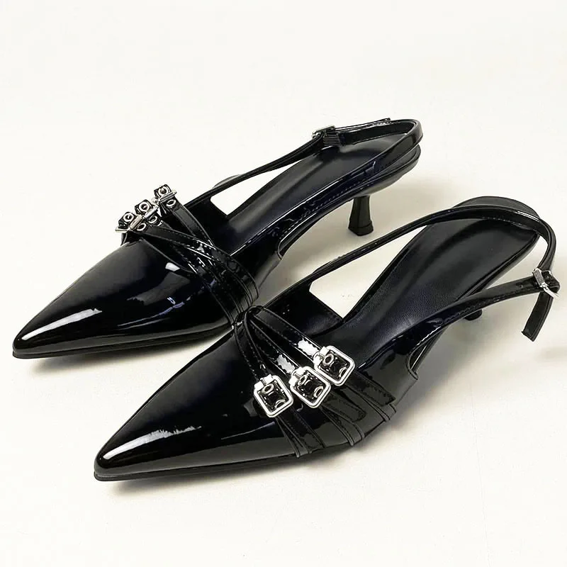 Sandals Ladies High Heels Spring Slides Shoes Fashion Women Thin Heels Shoes Buckle Strap Career Shallow Female Pumps Footwear 3