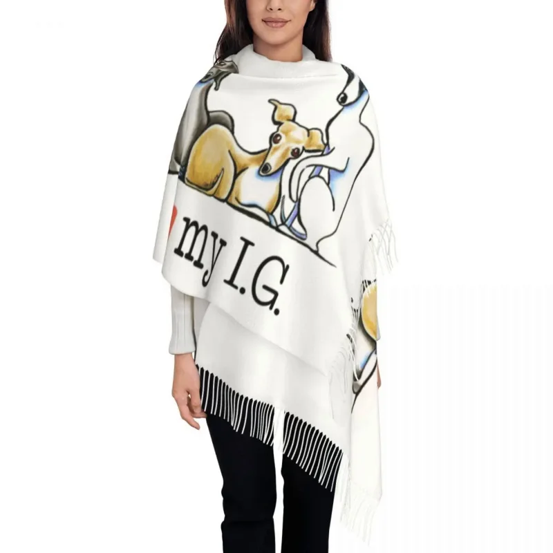 

Italian Greyhound WhippetLover Tassel Scarf Women Soft Sighthound Dog Shawl Wrap Female Winter Scarves