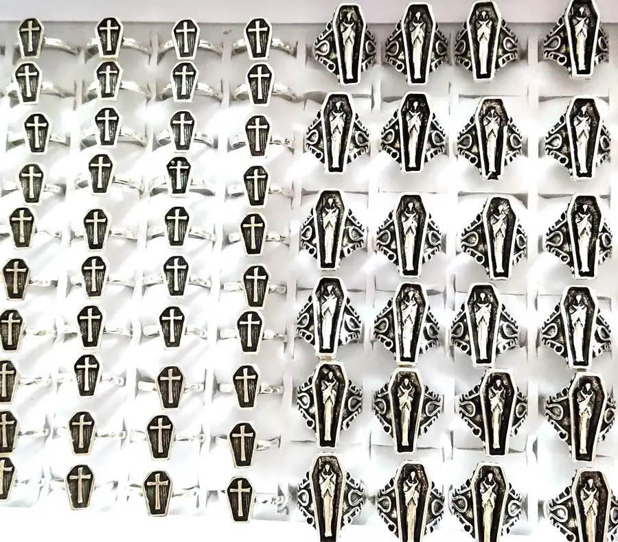 Wholesale 20pcs/lot Gothic Vintage Coffin Egyptian Mummy Ring Retro Cross Metal Punk Rings 5