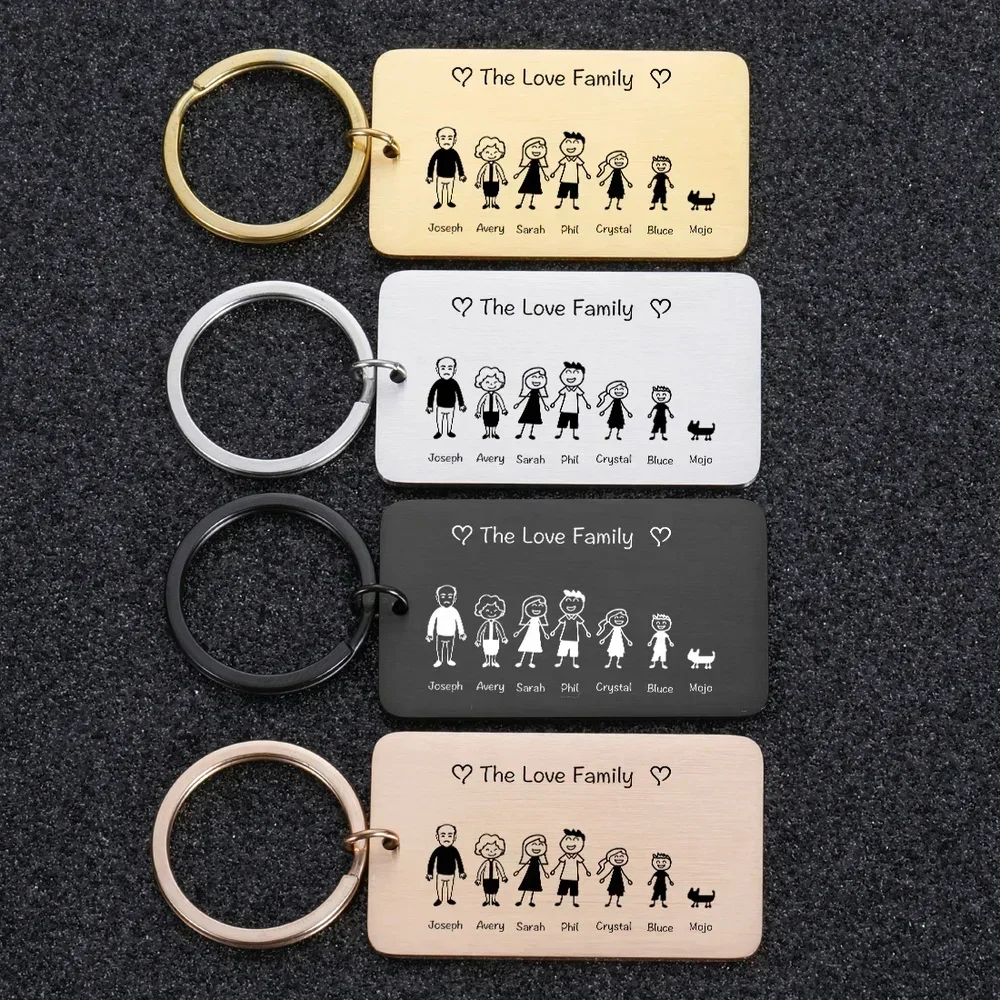 

Personalized Custom Love Families Member Keyring Keychain Engraved Parents Children Present Family Name Bag Commemorate Gift