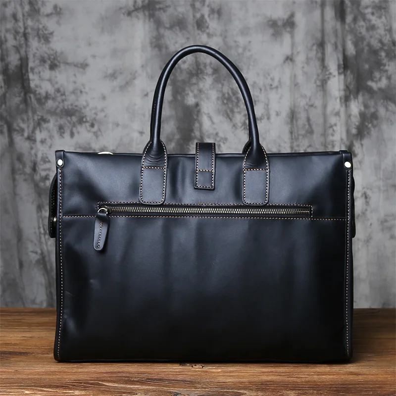 NZPJ Vintage Genuine Leather Men's Briefcase Natural Cowhide Handbag Crazy Horse Leather Computer Bag Casual Crossbody Bag