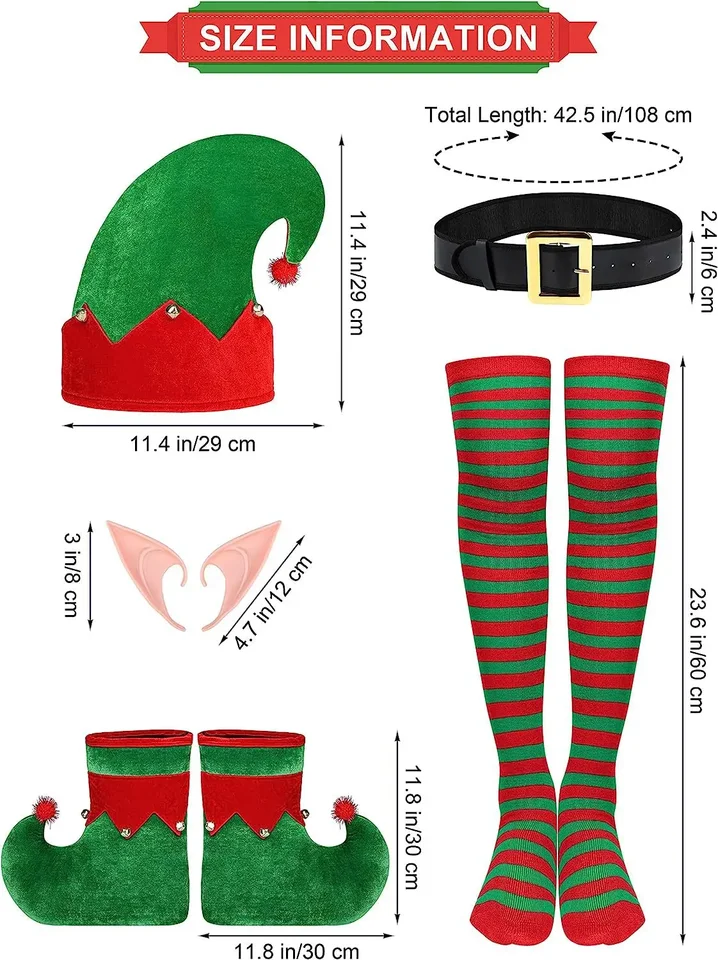 Disfraz De Elfo De Navidad Para Mujer, Túnica Roja Y Verde Con Cascabeles, Gorro Y Medias, Perfecto Para Fiestas Y Eventos