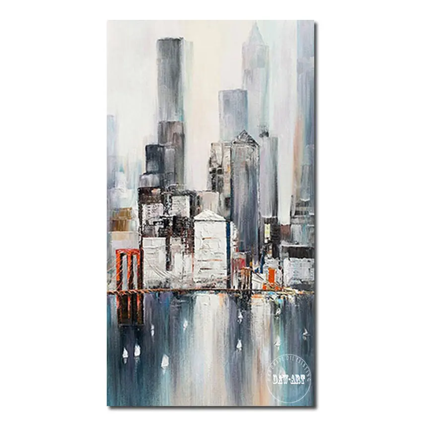

Abstract Canvas Wall Art Pictures Modern Street Scene Oil Painting Decor Impressionist Bridge Building Hand-painted Unframed