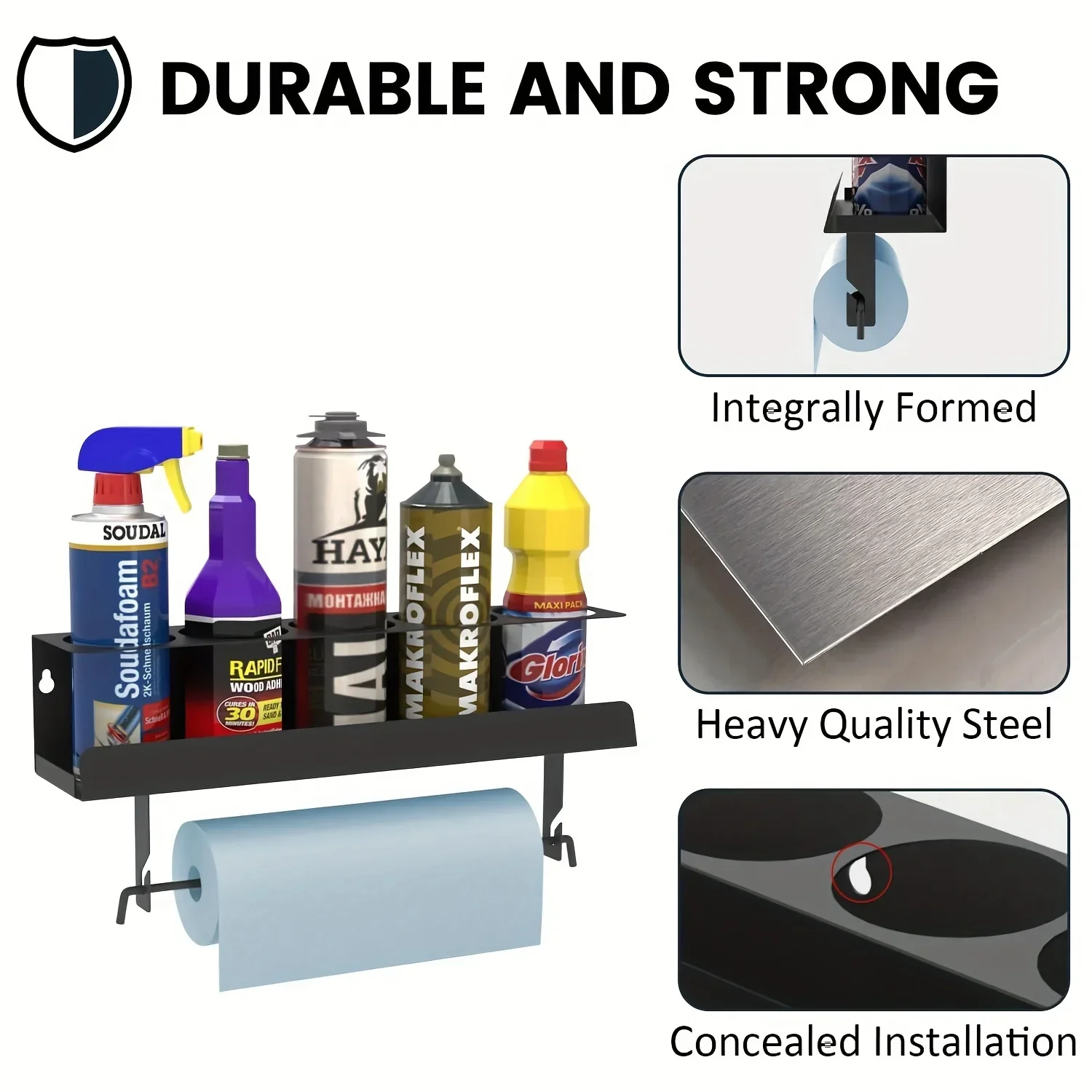 Spray Can/Paper Shelves Towel Holder Paint Bottle Storage Rack,Steel Wall Mount Shelf Tool Garage Organizer Tray Garage