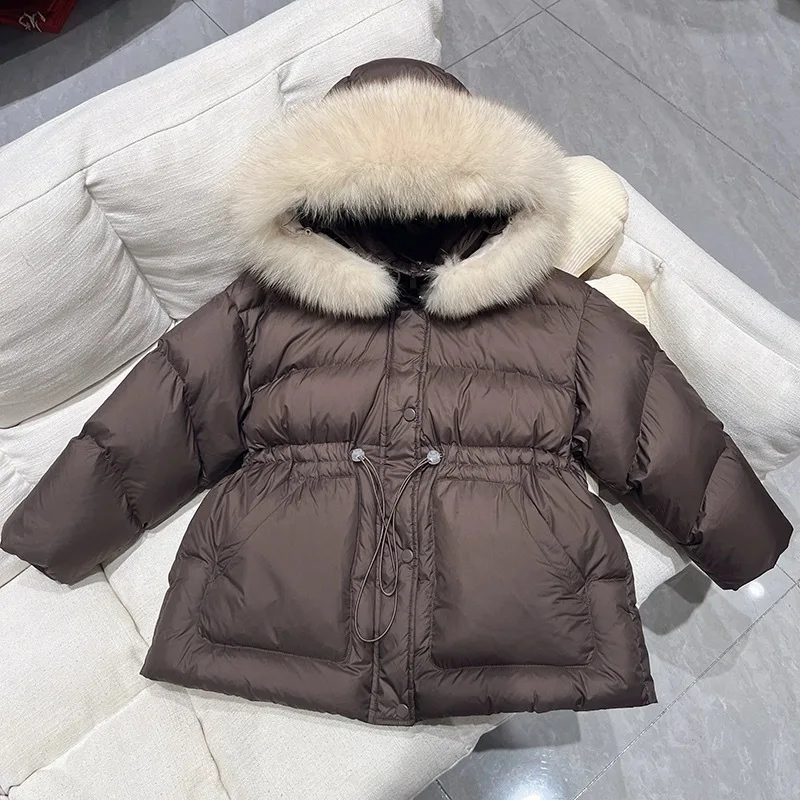 Girls' down padded jacket Korean version padded jacket baby medium long medium sized children's casual hooded new