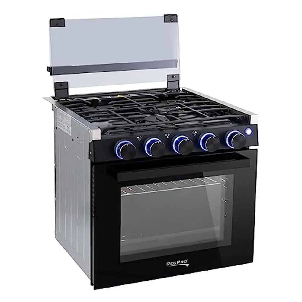 Gas Range Stove 21" Tall 6500/8000 BTU Three Burner 7100 BTU Oven 1.8 Cu. Ft Capacity Optional Vented Stainless Steel/Black RV