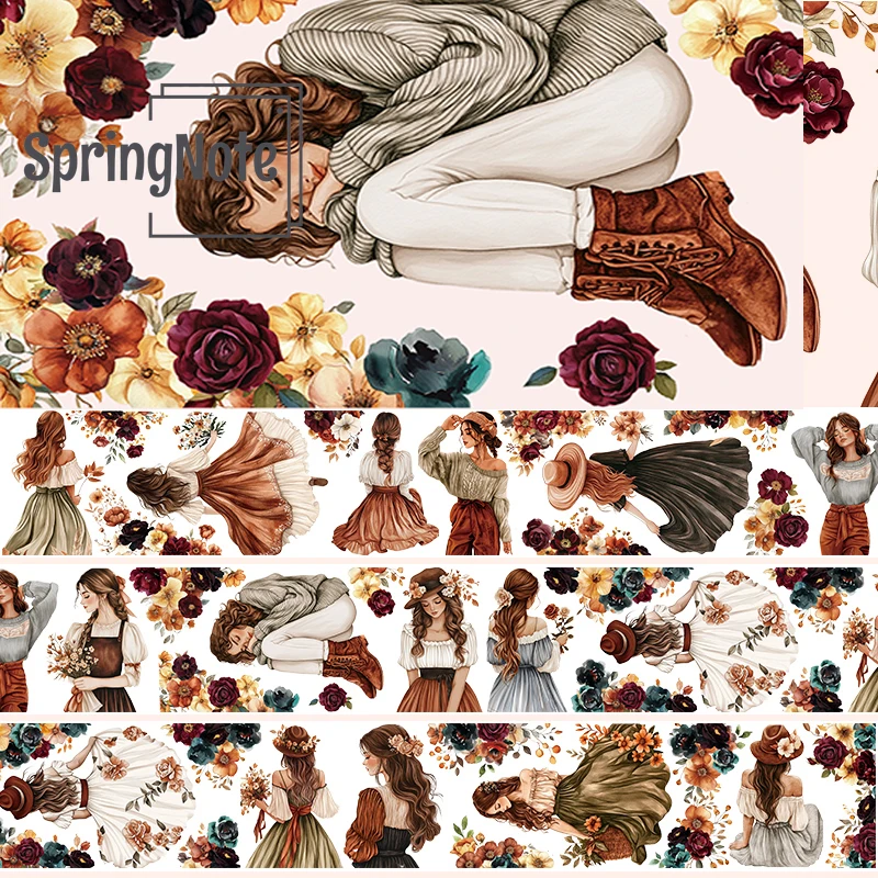 2m/Roll Modern Lady PET Washi Tape Vintage Flower Transparent Roll Stickers Decorative Adhesive Tape For Scrapbooking Journal