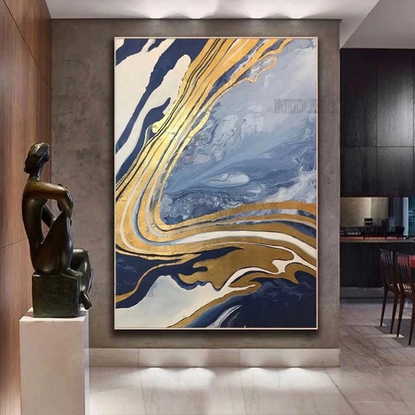 

Gold Foil Texture Acrylic Painting Abstract Unframed Handmade Luxury Wall Decorative Canvas Art Item For Hotel Decor Panel