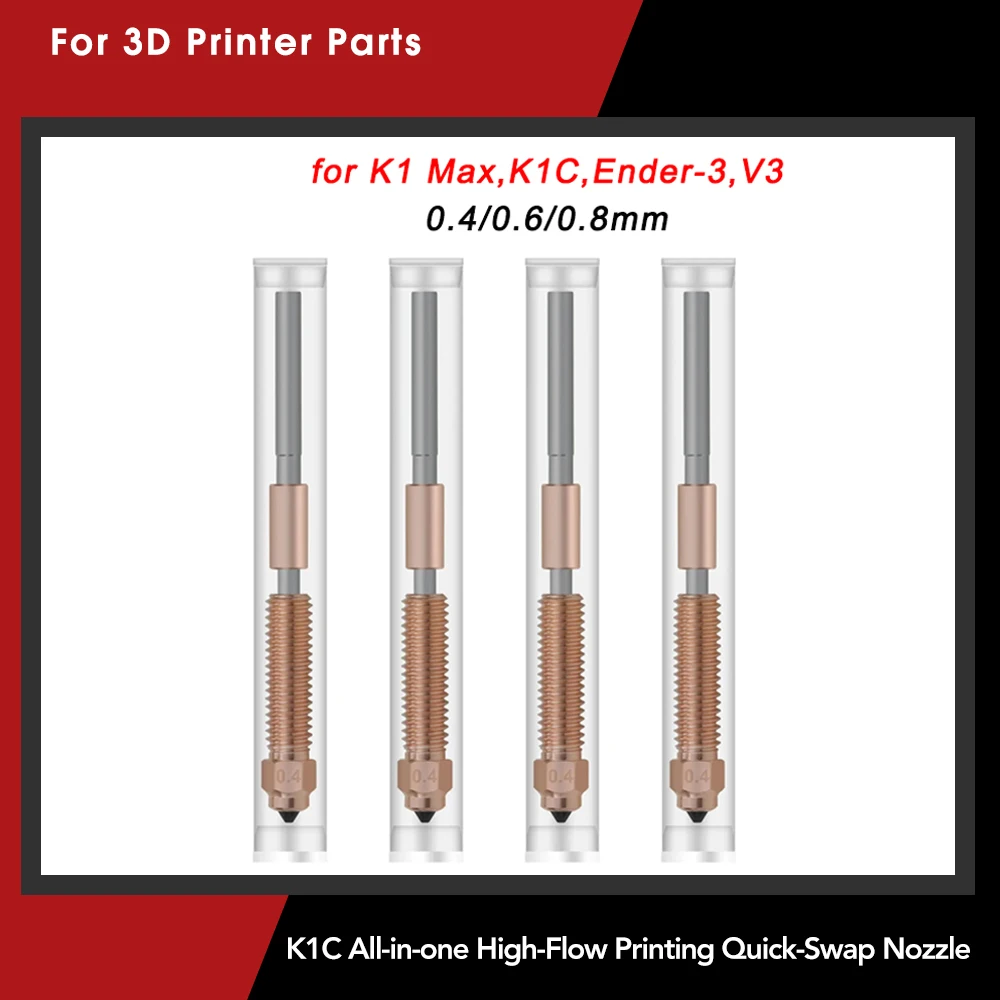 Creality K1C 깍지 올인원 하이 플로우 인쇄 업그레이드 퀵 스왑 깍지, K1 Max,K1C,Ender-3,V3 3D 프린터용, 0,4mm, 0,6mm, 0,8mm