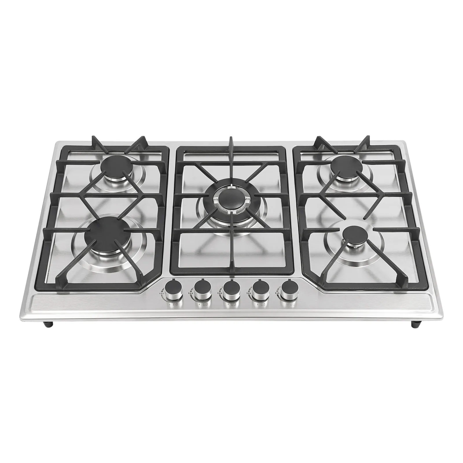 5-Burner Gas Stove Electronic Pulse Ignition Convertible Natural Gas to LPG Stainless Steel Cooktop for Home Restaurant