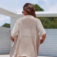 New Style Loose Short Sleeve Top Knitted Hollow Out Pants Beachwear Cover Up Set Women's Beach Vacation Casual Sun Bathing Smock - Image 2