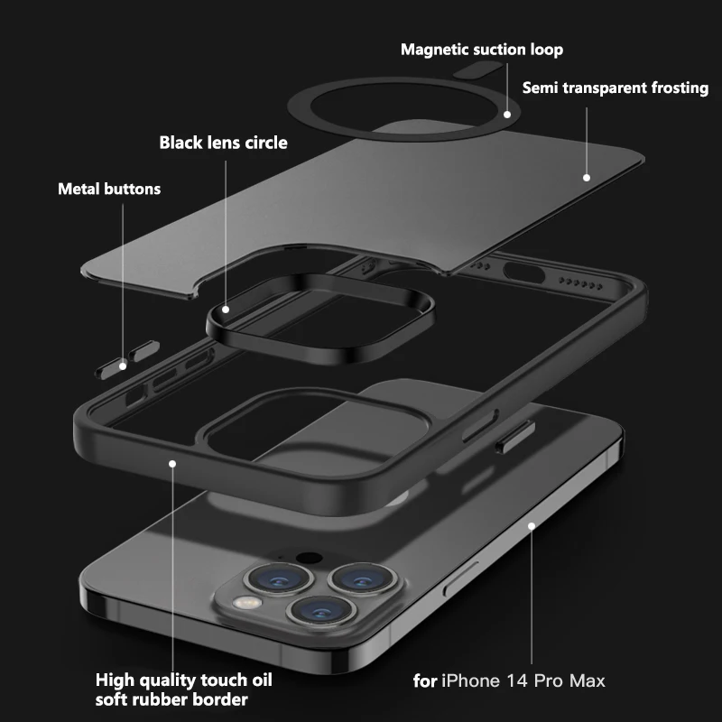 Matte Armor Silicone Magnetic Translucent Case with Wireless Charging Compatibility