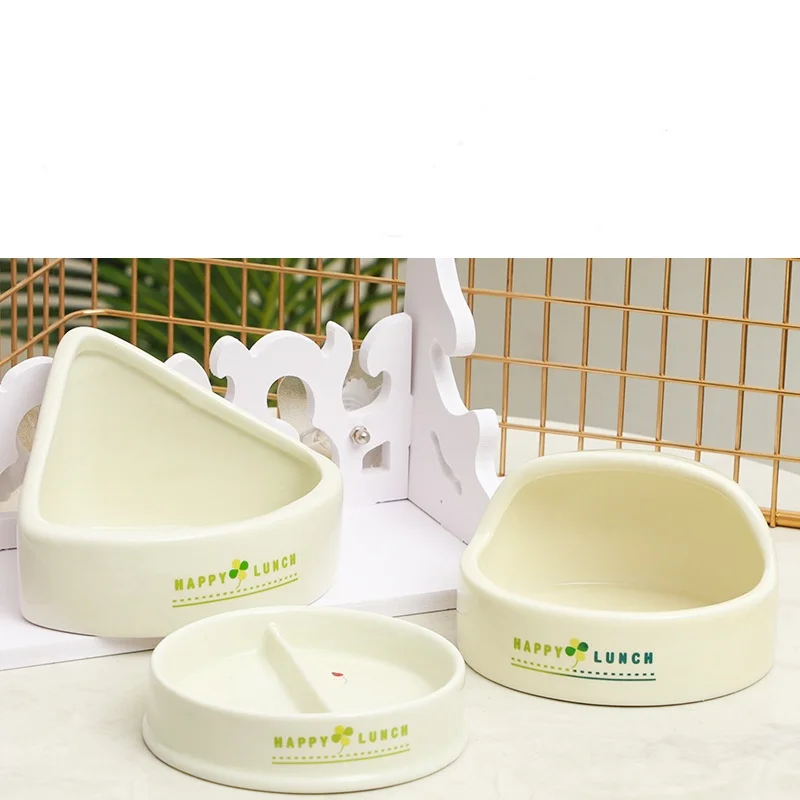 Hamster feeding bowl, ceramic anti flipping double bowl, small pet feeding rabbit and hedgehog bowl