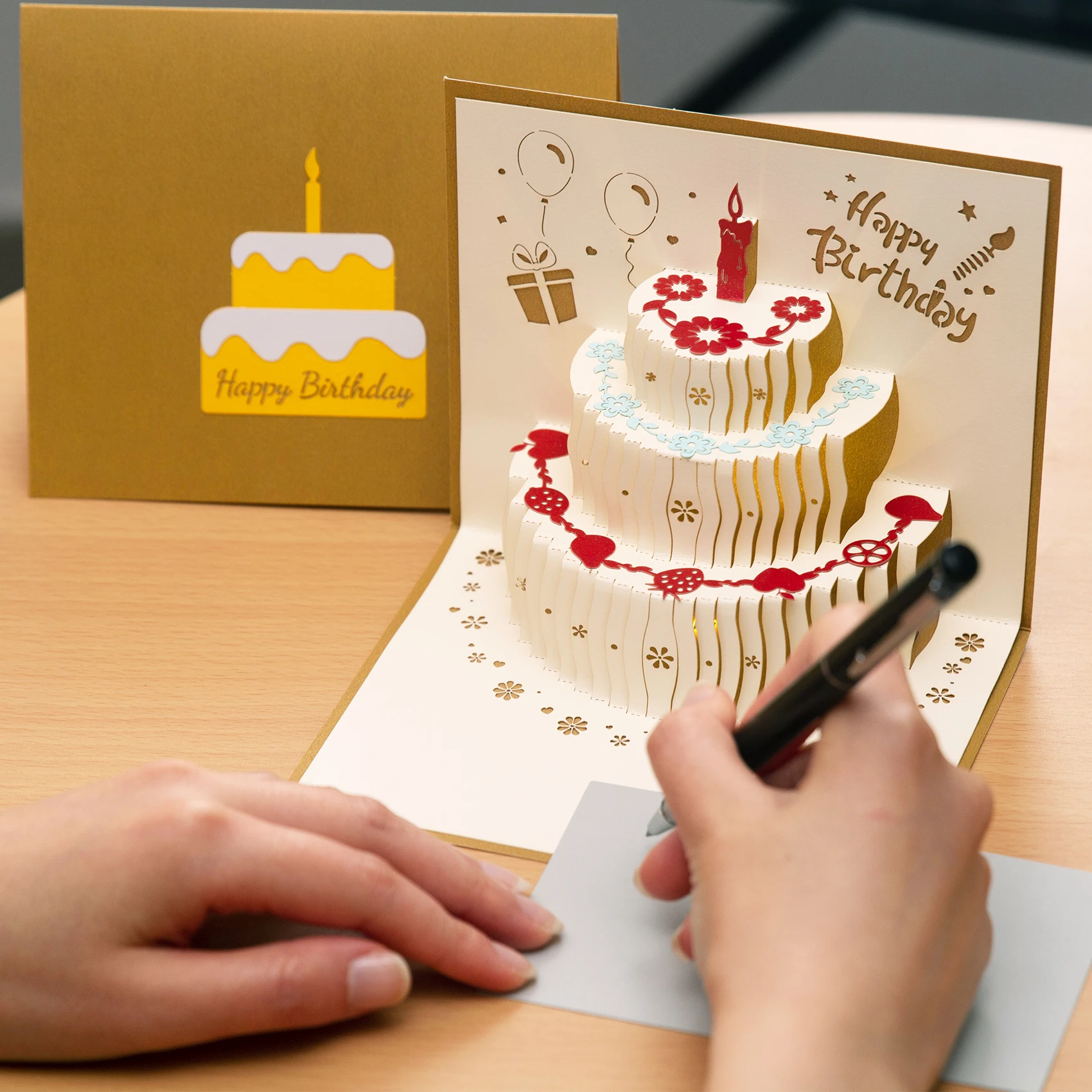 aniversário para crianças, 3d, bolo com envelope, cartões de visita artesanais