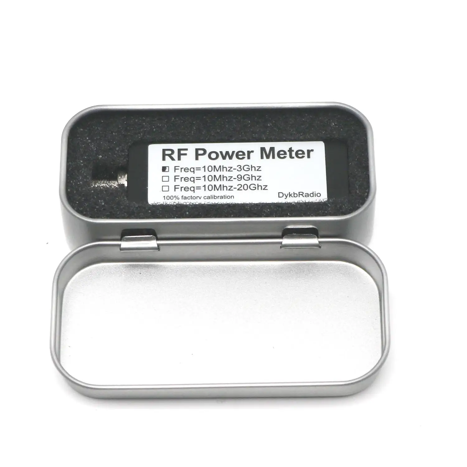 Gros plan sur l'écran du compteur de puissance RF portable 10MHz-20GHz montrant un graphique de puissance