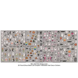 Day of the Dead Halloween 5D Relief Nail Stickers - Spooky Ghost and Pumpkin Designs for DIY Nail Art (Ivory)