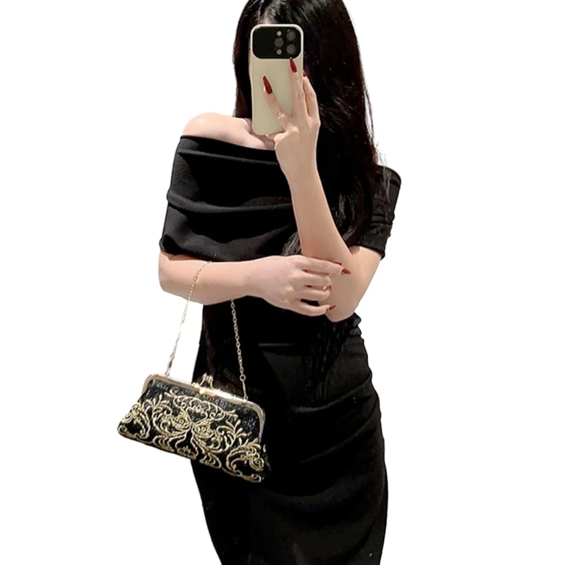 

Womens Vintage Embroidery Jacquard Clutch Bag Crossbody Bag Evening Purse Handbag for Bridal Wedding Party E74B