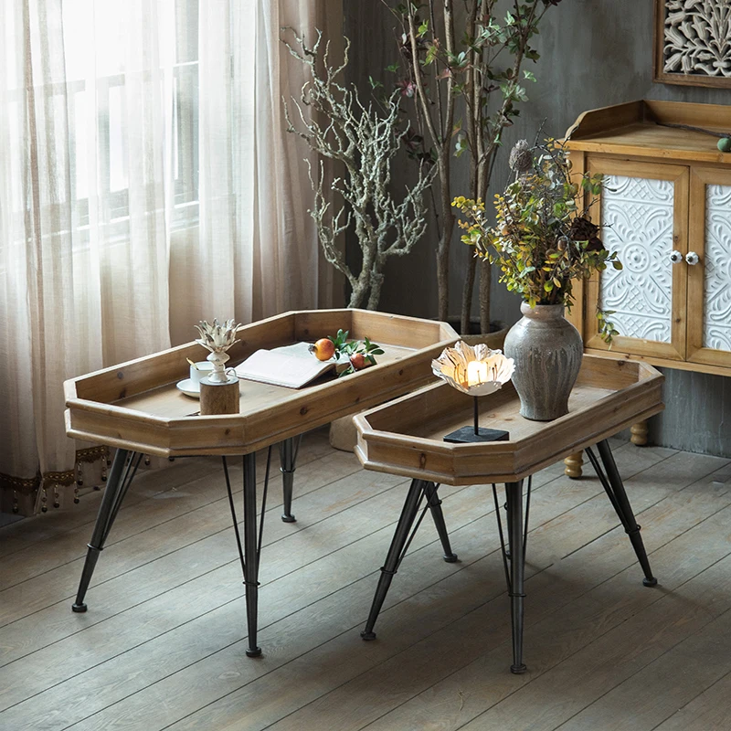 American rural simple small apartment coffee table B & B retro advanced gray sofa side table