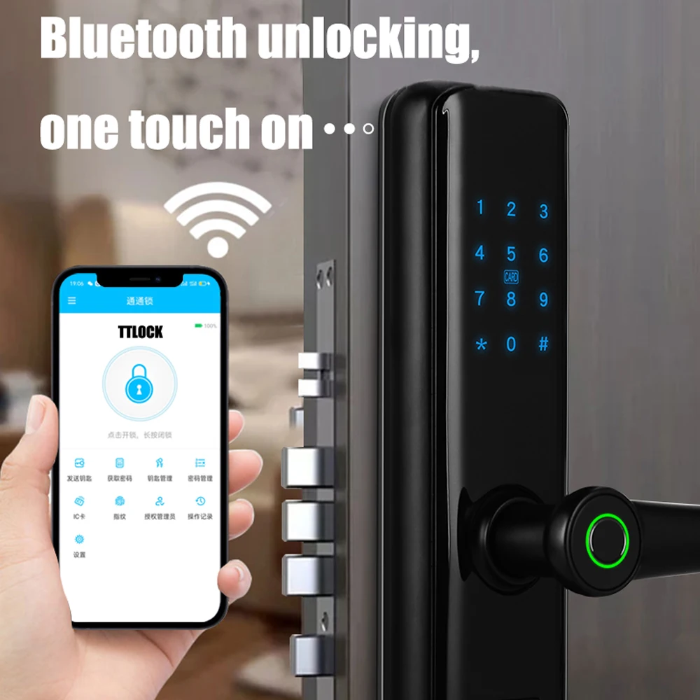 

Bluetooth Wi-Fi дверной замок TTlock управление через приложение отпечаток пальца умный дверной замок с ключом-картой Разблокировка для дома квартиры офиса замок