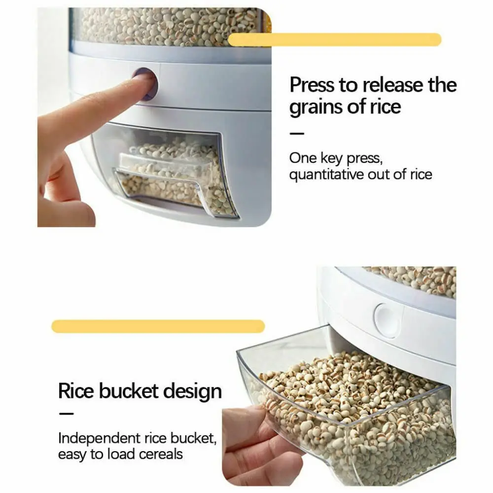 White Beans Dry 360° Rotating Grain Dispenser - 6 Compartment Dry Food Storage Container, 13lbs Capacity, White Rotating Food Storage