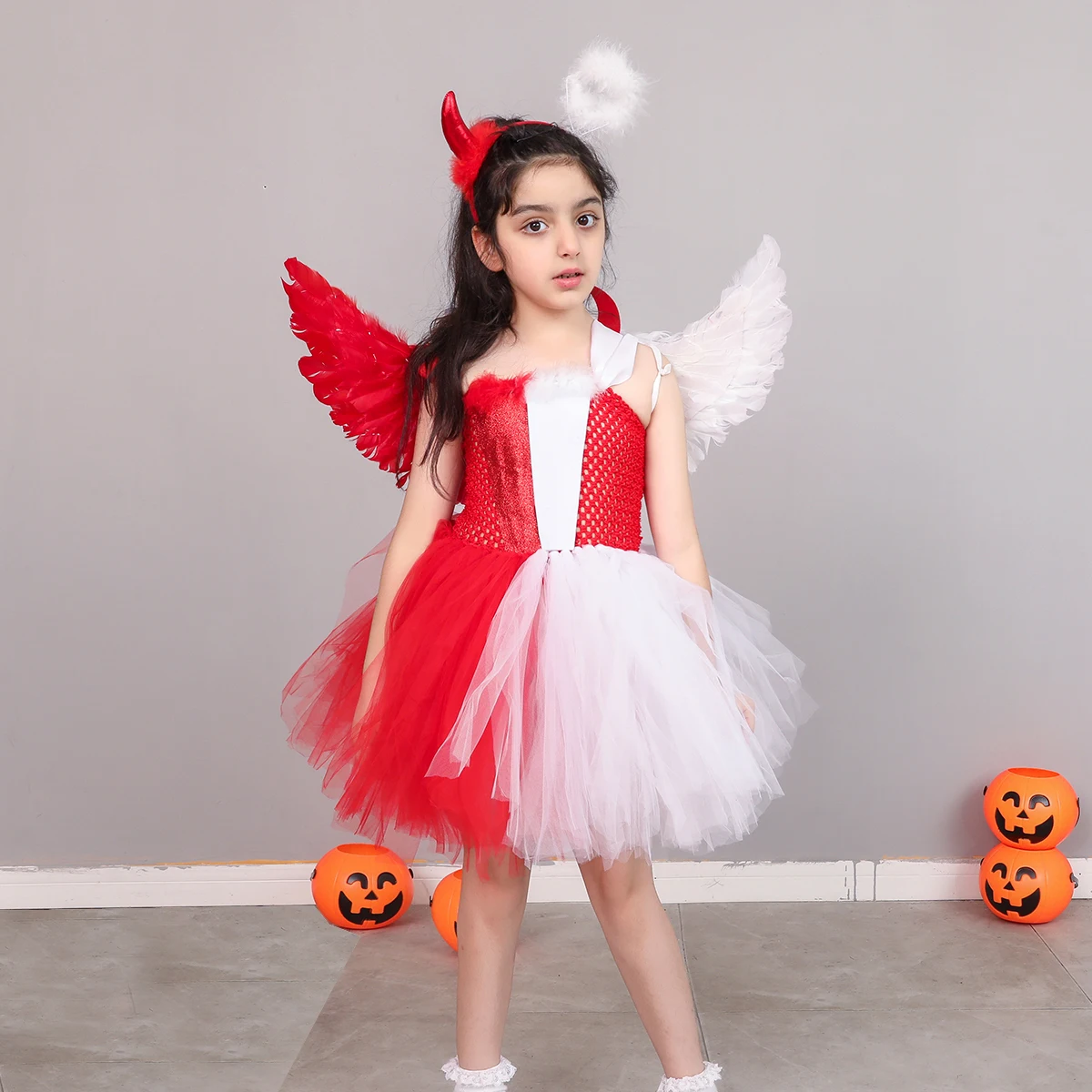 Diavolo e angelo doppio Costume per ragazze vestito Tutu di Halloween con  fascia ad ala bambini Naughty & Nice Carnival Party vestito Cosplay -  AliExpress